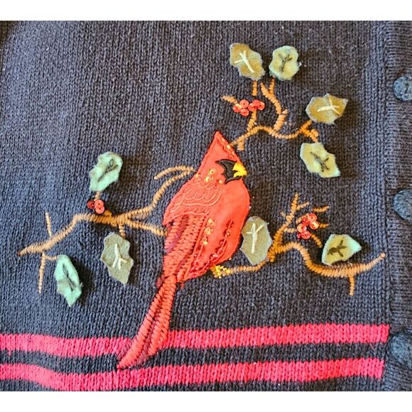 Vintage Tiara Embroidered Red Cardinal theme Vest, Sz 26/28 Christmas Collection - Picture 4 of 5
